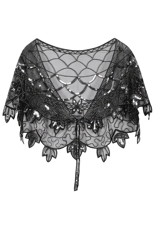 Cape Noire à Paillettes Florales Femme Années 1920