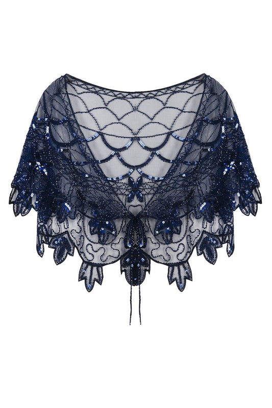 Cape femme à sequins fleurs bleues des années 1920