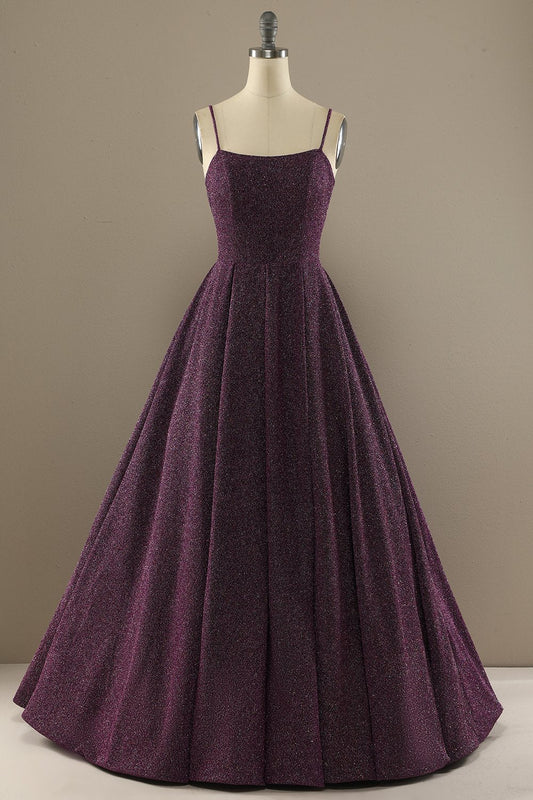 Charmante robe de bal violette trapèze avec fente sur le devant