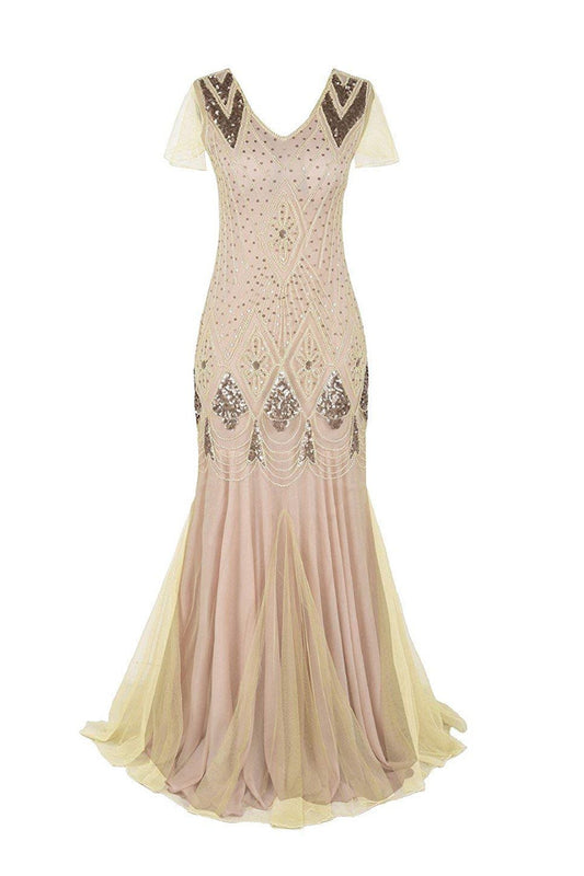 Robe Charleston rose à sequins années 20
