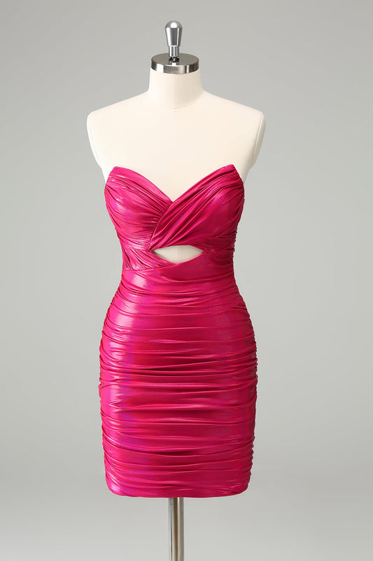 Robe Courte de Soirée Fourreau Fuchsia Cœur et Découpe