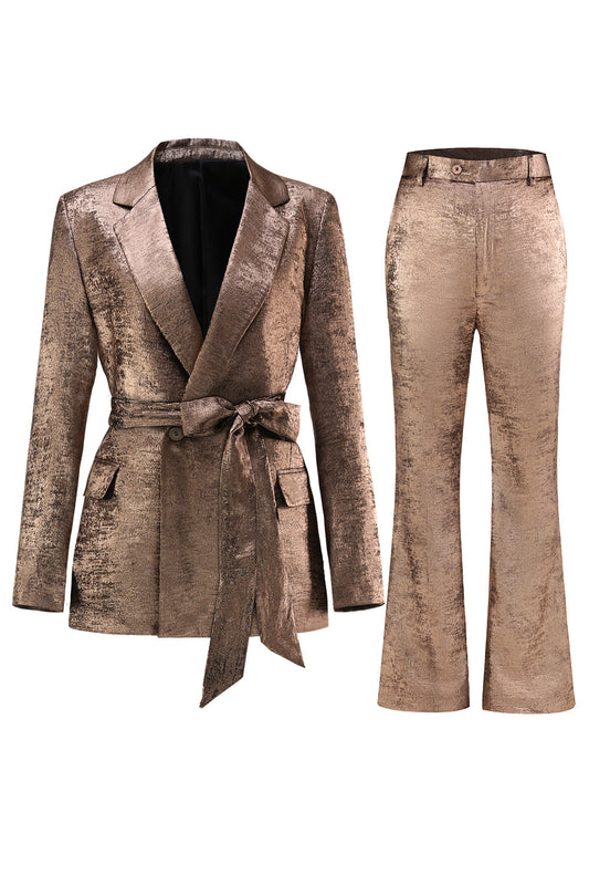 Golden 2-Piece Women's Suits with Belt