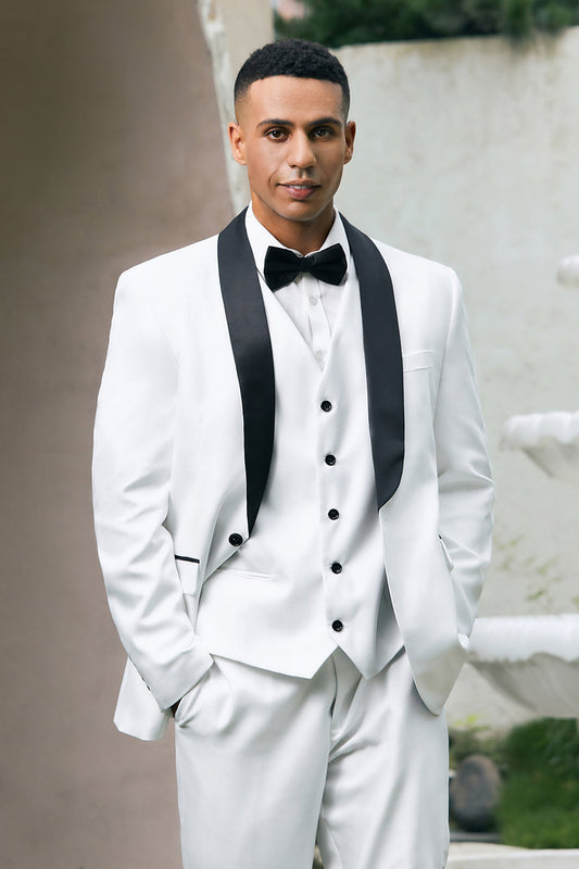 Costumes de bal pour homme 3 pièces avec revers châle blanc et un bouton
