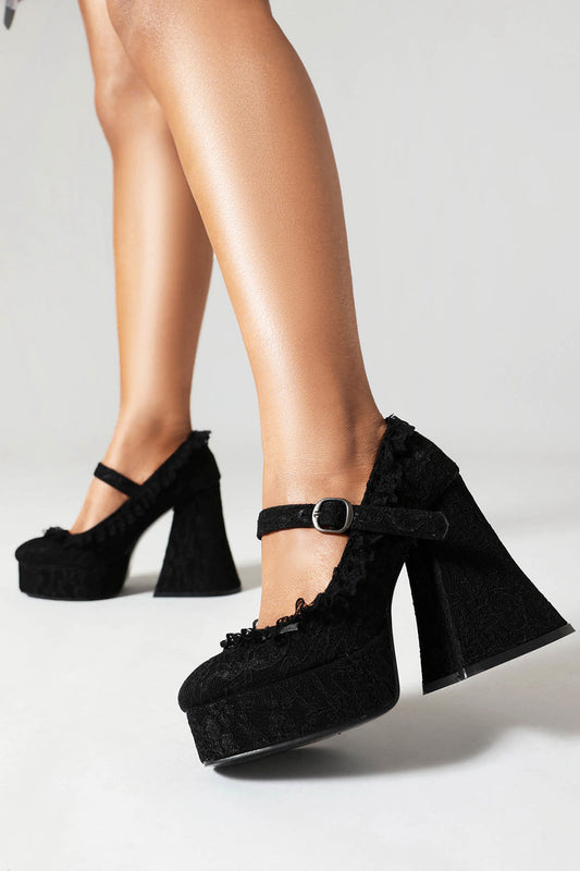 Black Platform Shoes with Block Heels and Closed Toe