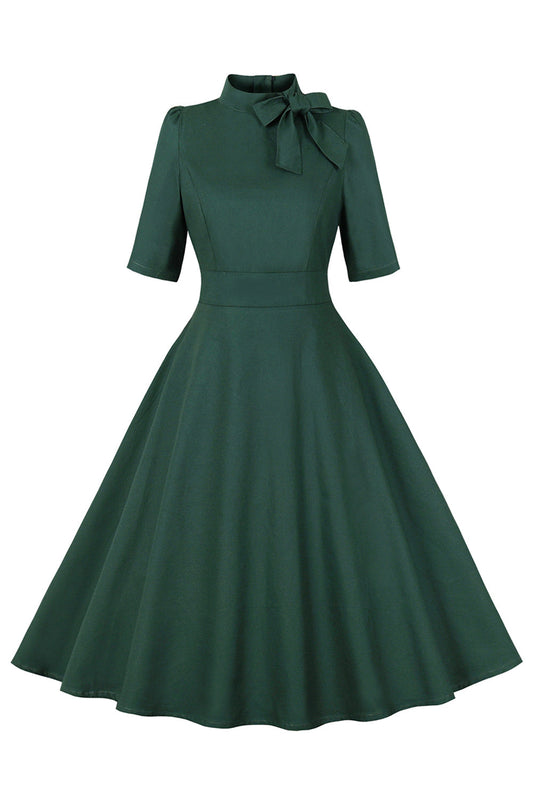 Robe vert foncé vintage années 50 à col officier