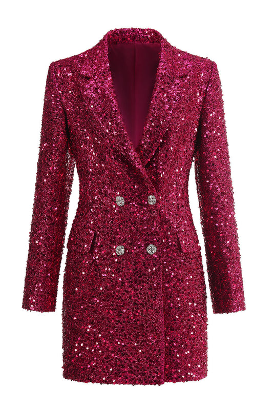 Blazer long à encoche étincelant fuchsia pour femme