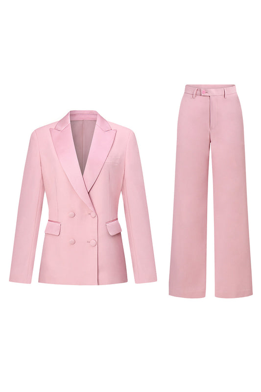 Tailleur double boutonnage pour femme couleur rose poudré