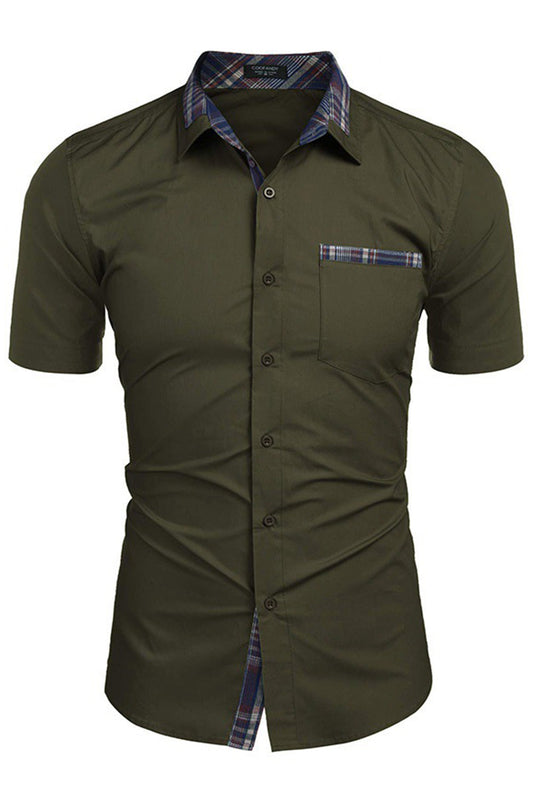 Army Green Short-Sleeved Button-Down Casual Men's Shirt