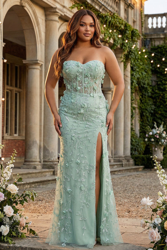 Robe de bal longue sirène Sage grande taille avec applications et décolleté en cœur fendue