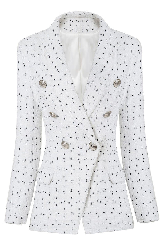 Blazer croisé mi-long à pois blanc pour femme