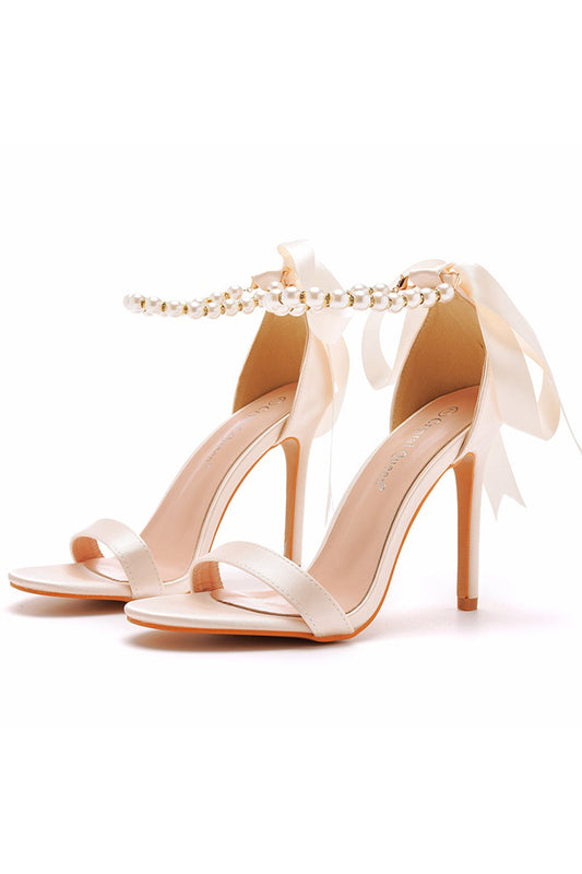 Sandales à talons aiguilles et fausses perles pour femme