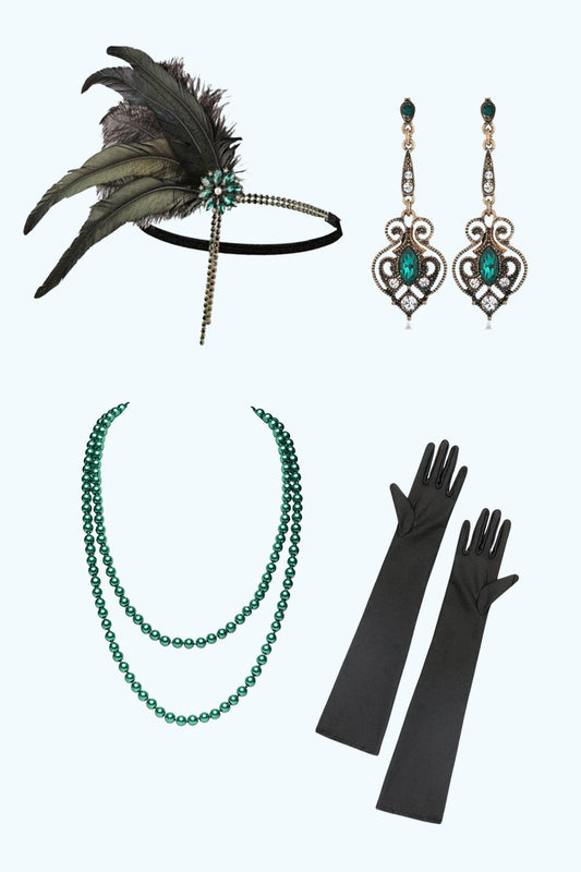 Ensemble d'accessoires de fête verts en quatre pièces, années 1920