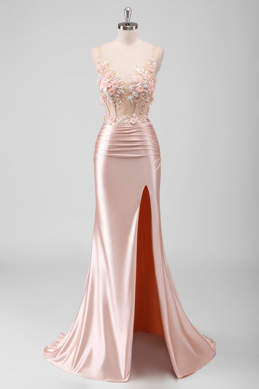 Robe de bal longue sirène à corset fleuri avec fente