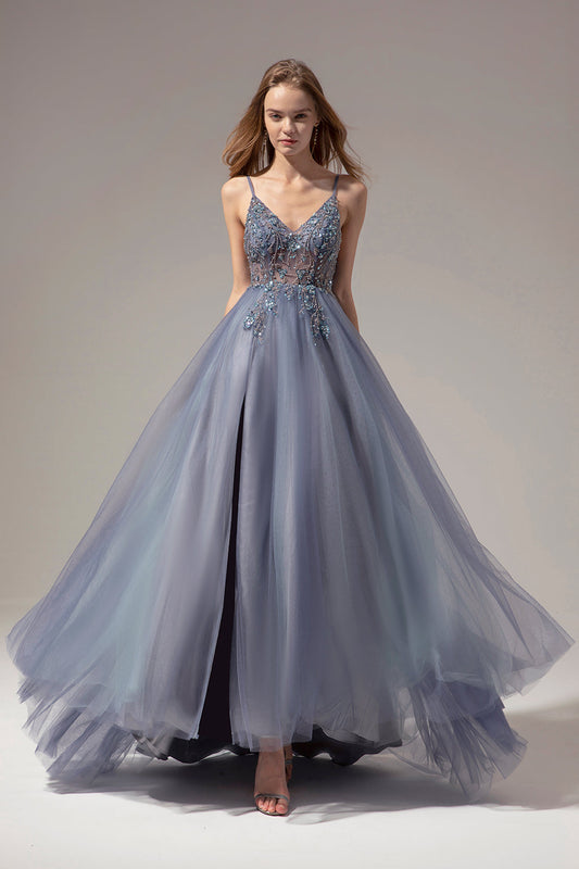Robe de bal longue en V avec fente