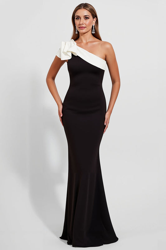 Robe de soirée longue noire sirène en satin