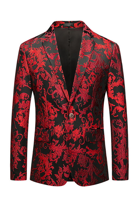 Blazer homme ajusté à revers crantés, floral rouge