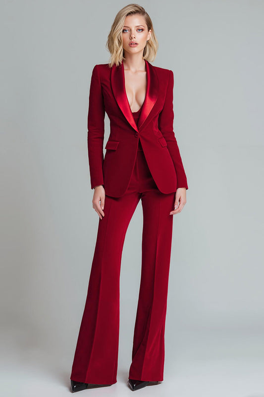 Tailleur Femme Rouge Cintré 2 Pièces à Col Châle