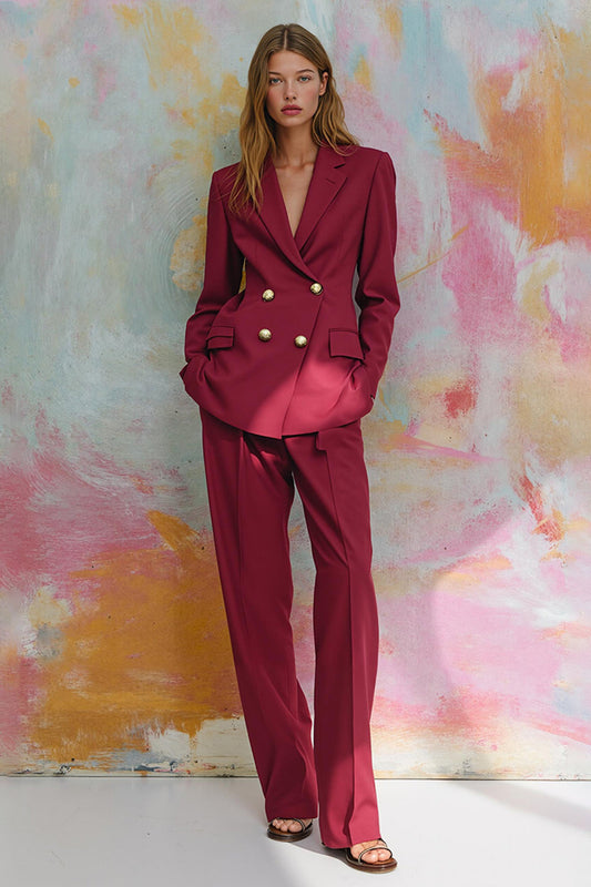 Tailleur 2 pièces bordeaux à revers crantés pour femme
