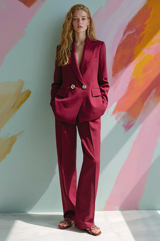Costume de bal deux pièces bordeaux pour femme avec revers crantés et poches