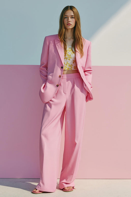 Costume de bal deux pièces en satin rose à poitrine simple avec poches
