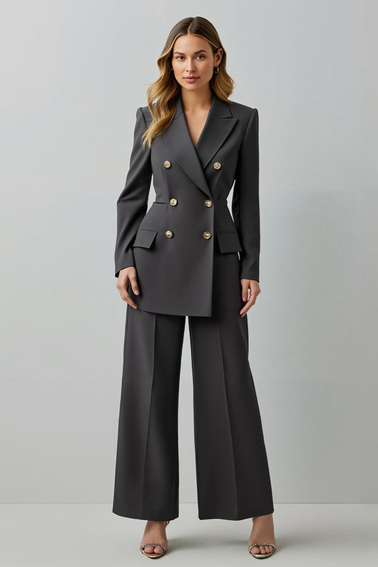 Dark Grey Peak Lapel 2 Piece Double Breasted Business Suits