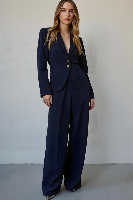Navy Satin 2 Piece Single Breasted Prom Suits