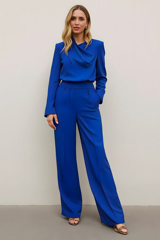 Royal Blue 2-Piece Satin Work Suits with Pockets