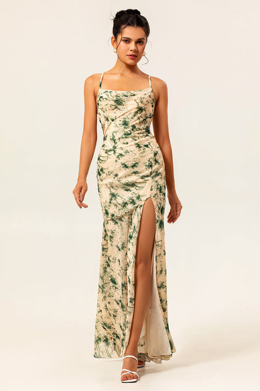 Robe de demoiselle d'honneur sirÚne fendue imprimée florale champagne