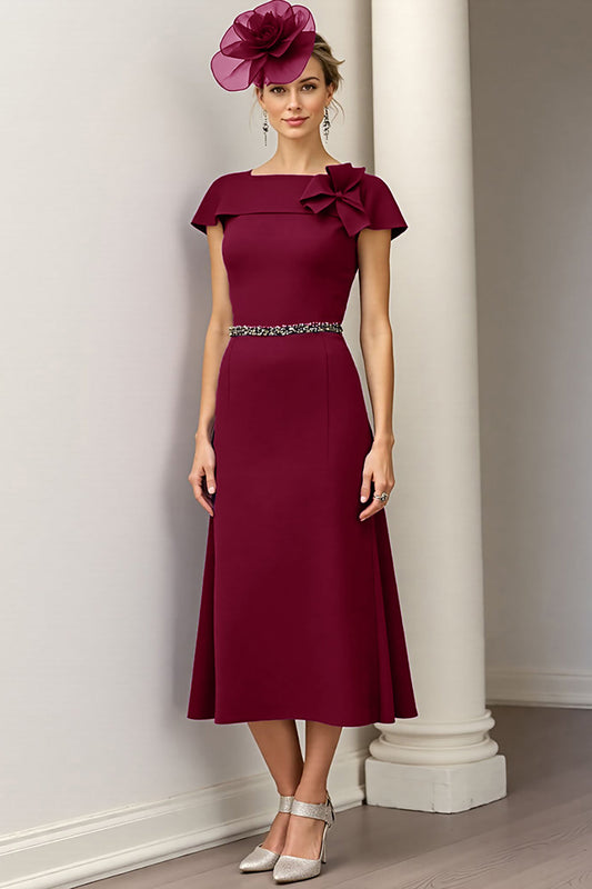 Robe de mère de la mariée trapèze fleurie bordeaux