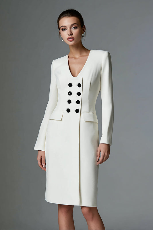 Robe de travail courte crayon croisée ivoire