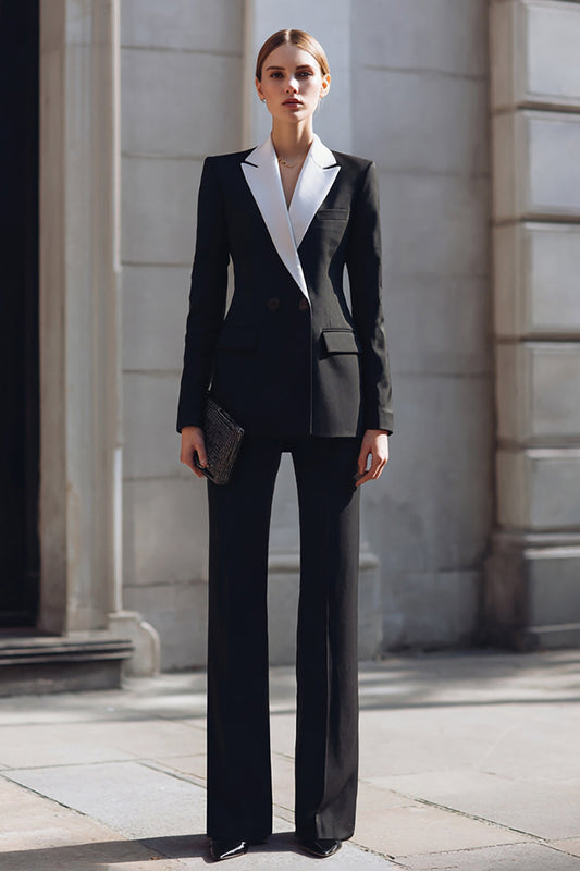 Black Notched Lapel 2-Piece Business Suits