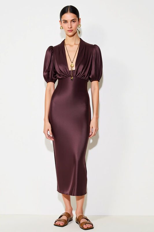 Robe fourreau mi-longue rouge foncé pour invitée de mariage