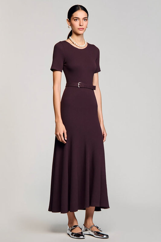 Robe longue de cérémonie rouge foncé avec ceinture