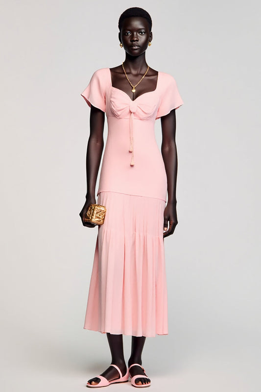 Robe de cocktail rose pâle midi avec nœud