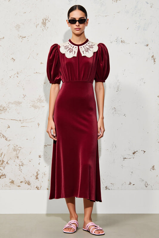 Robe de soirée trapèze rouge foncé en velours
