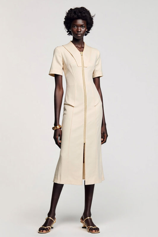 Robe de demoiselle d'honneur mi-longue couleur abricot
