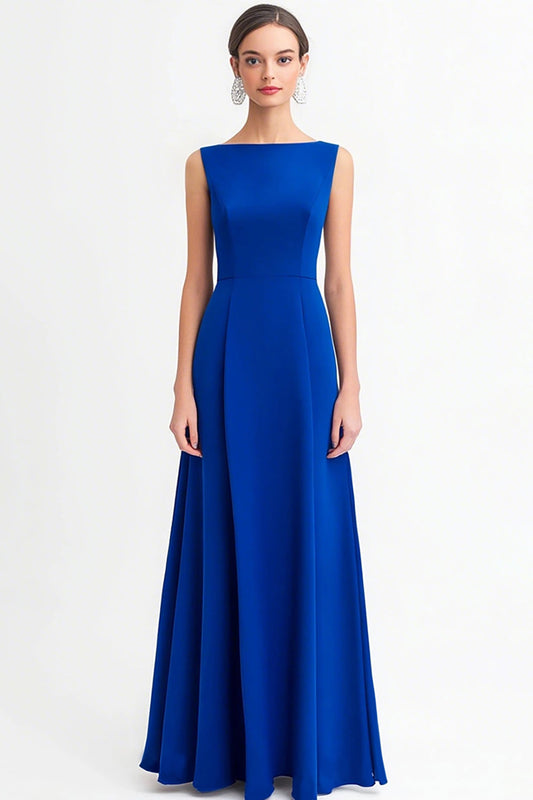 Royal Blue Boat Neck A-Line Evening Dress