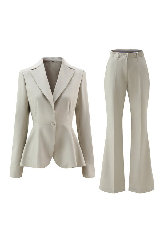 Tailleur Pantalon Femme Slim Fit 2 Pièces Vert Gris avec Bouton