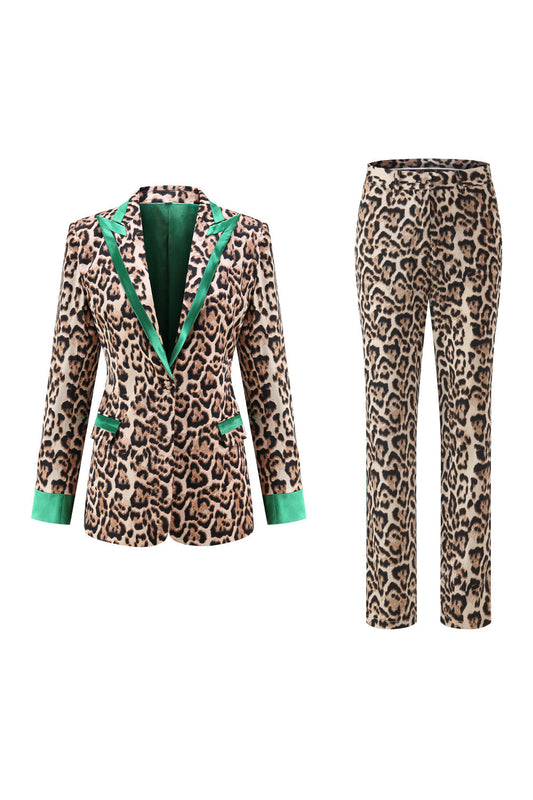 Costume de bal deux pièces à revers pointus Coffee Leopard