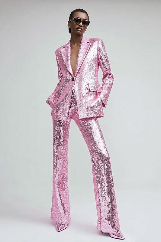 Sparkly Pink 2-Piece Women's Prom Suit with Pockets