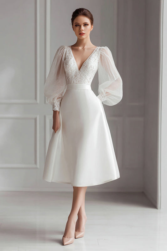 Robe de fiançailles évasée ivoire à manches longues