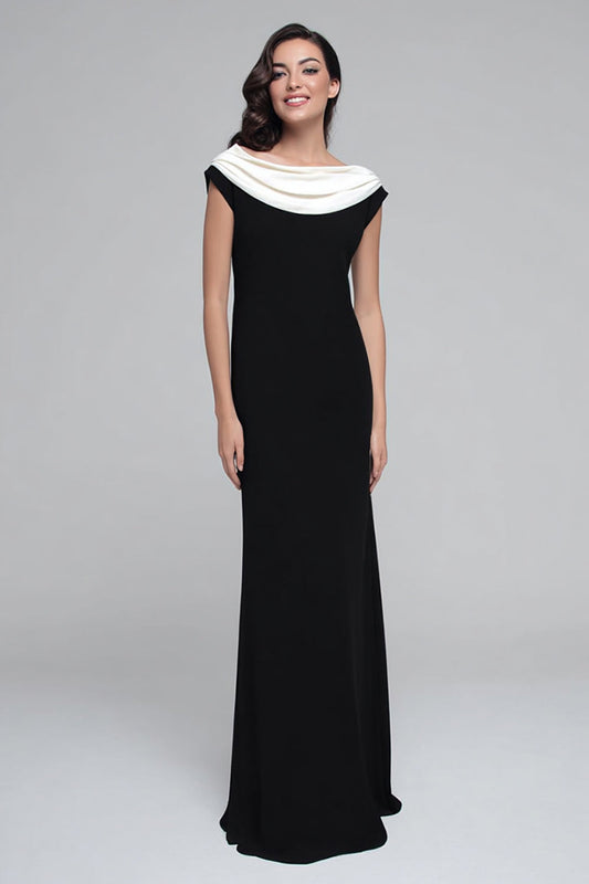 Robe longue fourreau noire et blanche à col bénitier avec manches