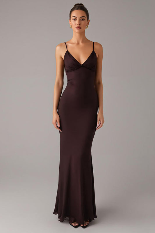 Brown Mermaid Spaghetti Straps Formal Dress