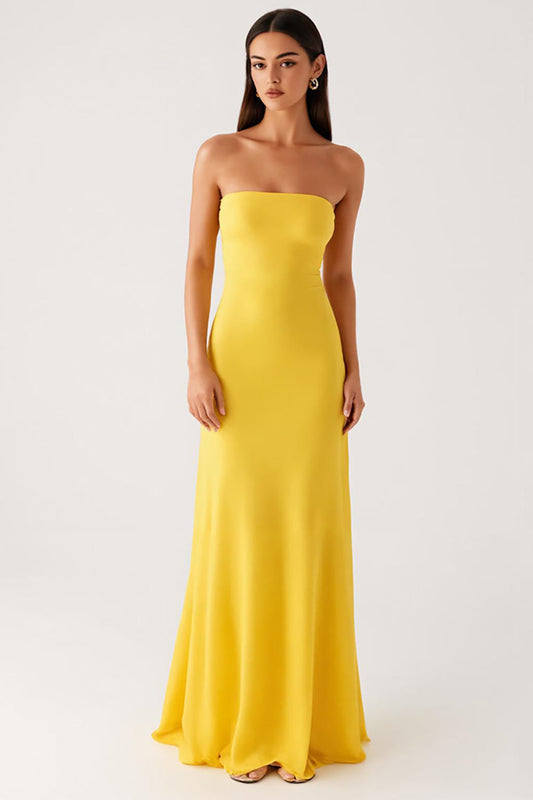 Robe de soirée bustier en mousseline jaune