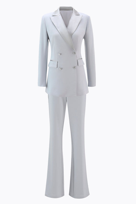Silver 2-Piece Peak Lapel Double-Breasted Slim Fit Women's Suit