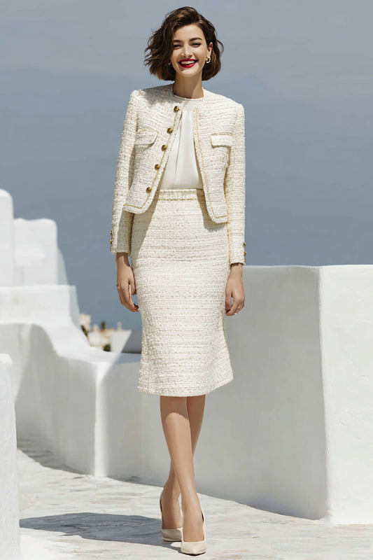 Ivory Bodycon 2-Piece Round Neck Work Dress