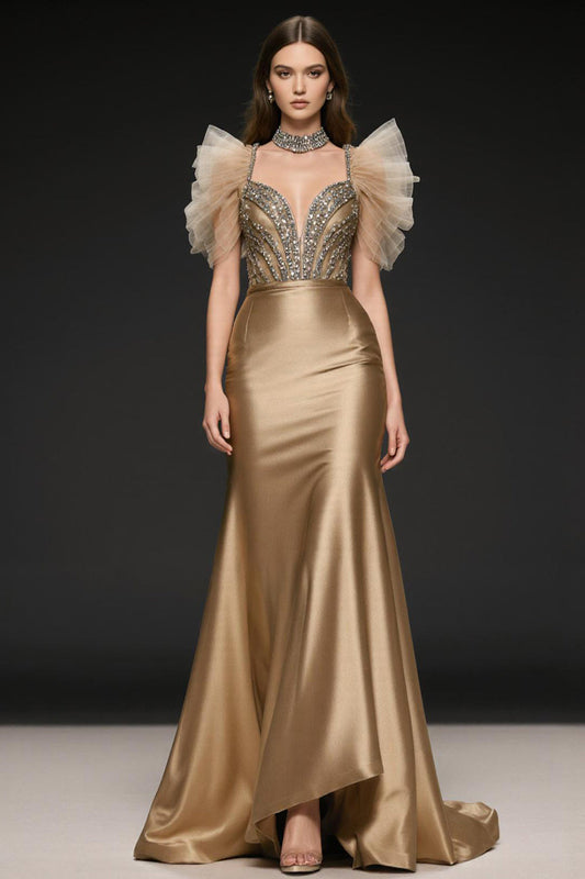Robe de soirée longue sirÚne à sequins champagne