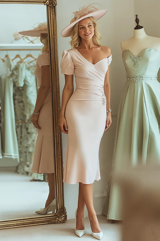 Mermaid One Shoulder Candy Pink Midi Mother Of The Bride Dress