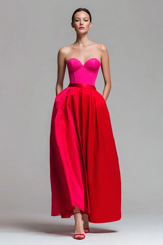 Strapless Red And Fuchsia Corset A-Line Formal Dress