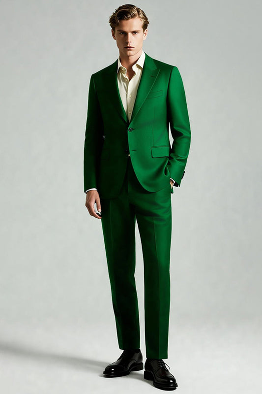 Costume deux pièces homme vert foncé à revers en pointe